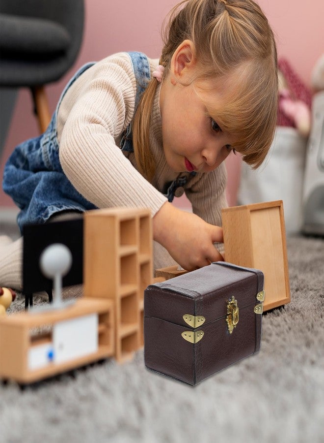 BRIGHTFUFU Vintage Dollhouse Miniature Suitcase Model Storage Case for Mini House Decor Elegant Wooden and Leather Travel Trunk Miniature Luggage for Dollhouses and Play Scenes - Image 2